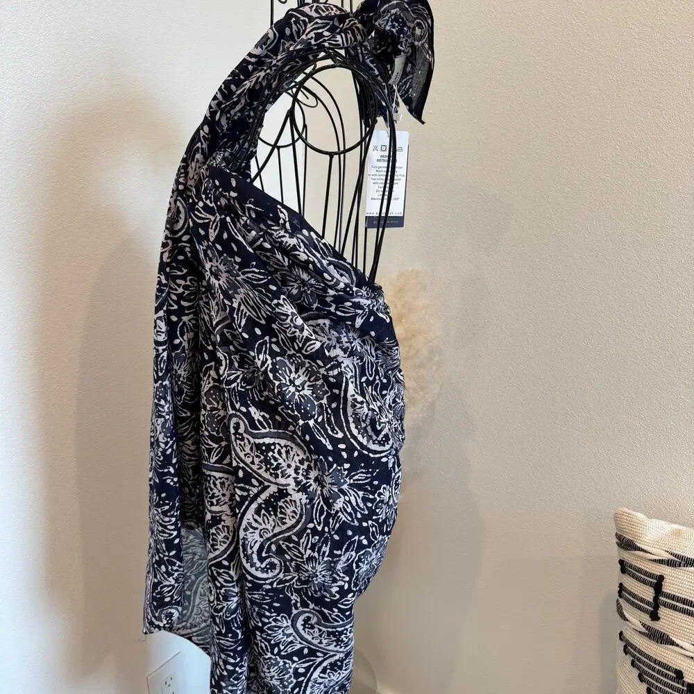 Batek-Lah Navy/White Floral Batik Print Multi-Wear Convertible Sarong Scarf NWT